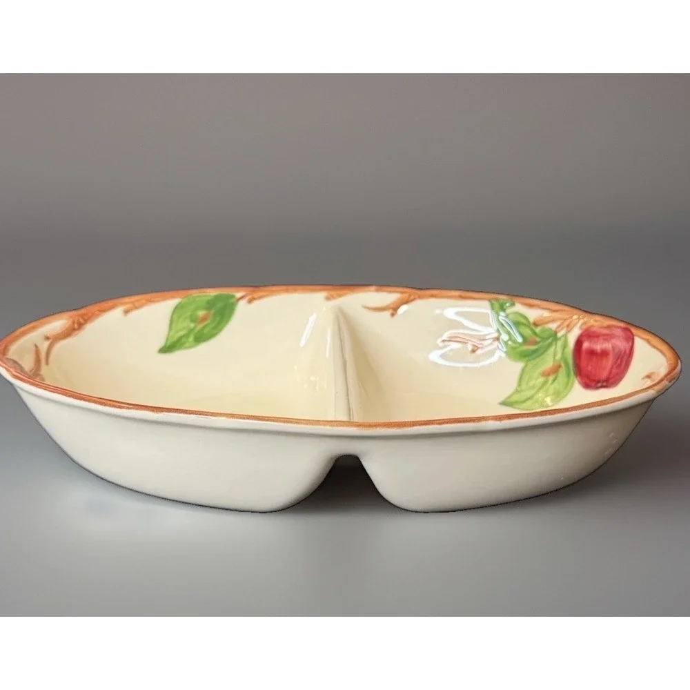 VTG Franciscan Apple Oval Divided Serving Bowl Gladding McBean TV Screen Mark